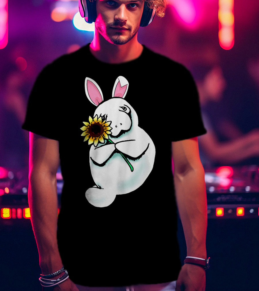 Sunflower Hugging Manatee Bunny T-Shirt