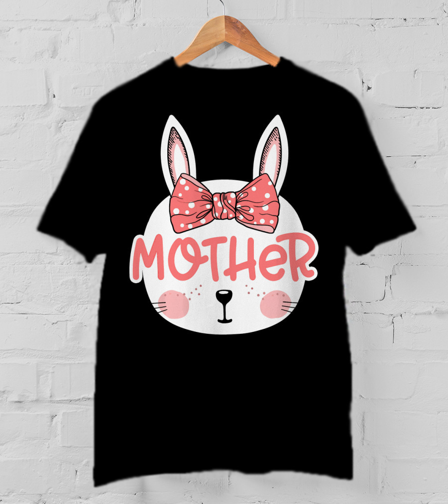Easter Bunny Mother Pink Bow Ears Cute Face T-Shirt