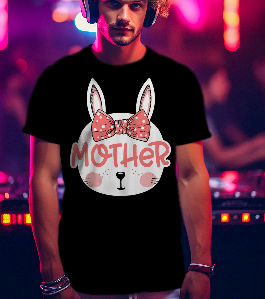 Easter Bunny Mother Pink Bow Ears Cute Face T-Shirt