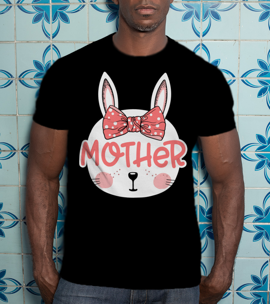 Easter Bunny Mother Pink Bow Ears Cute Face T-Shirt