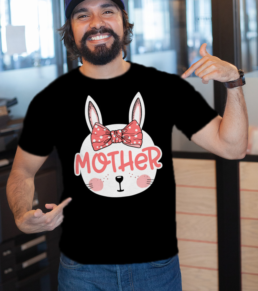 Easter Bunny Mother Pink Bow Ears Cute Face T-Shirt