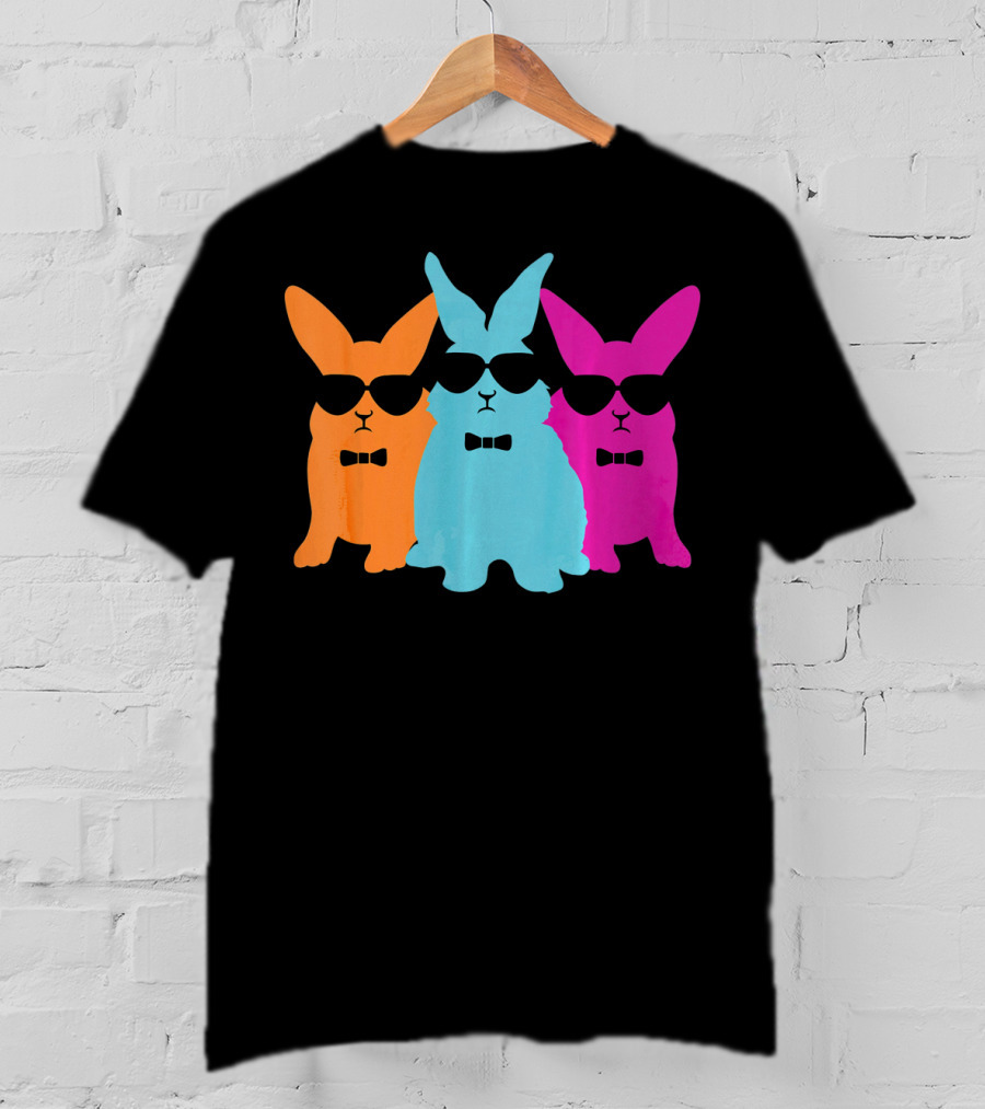 Hipster Easter Bunny Cool Rabbits Sunglasses Neon Trio Bow Ties T-Shirt