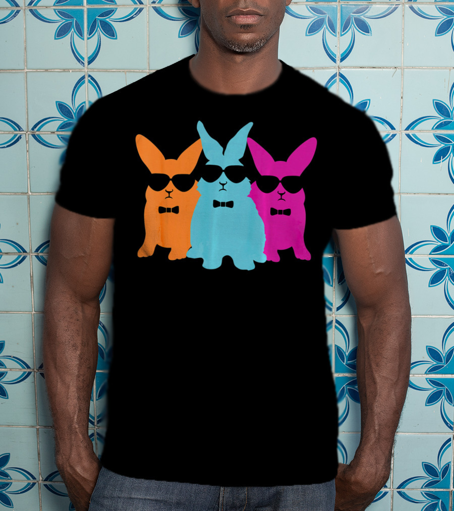 Hipster Easter Bunny Cool Rabbits Sunglasses Neon Trio Bow Ties T-Shirt