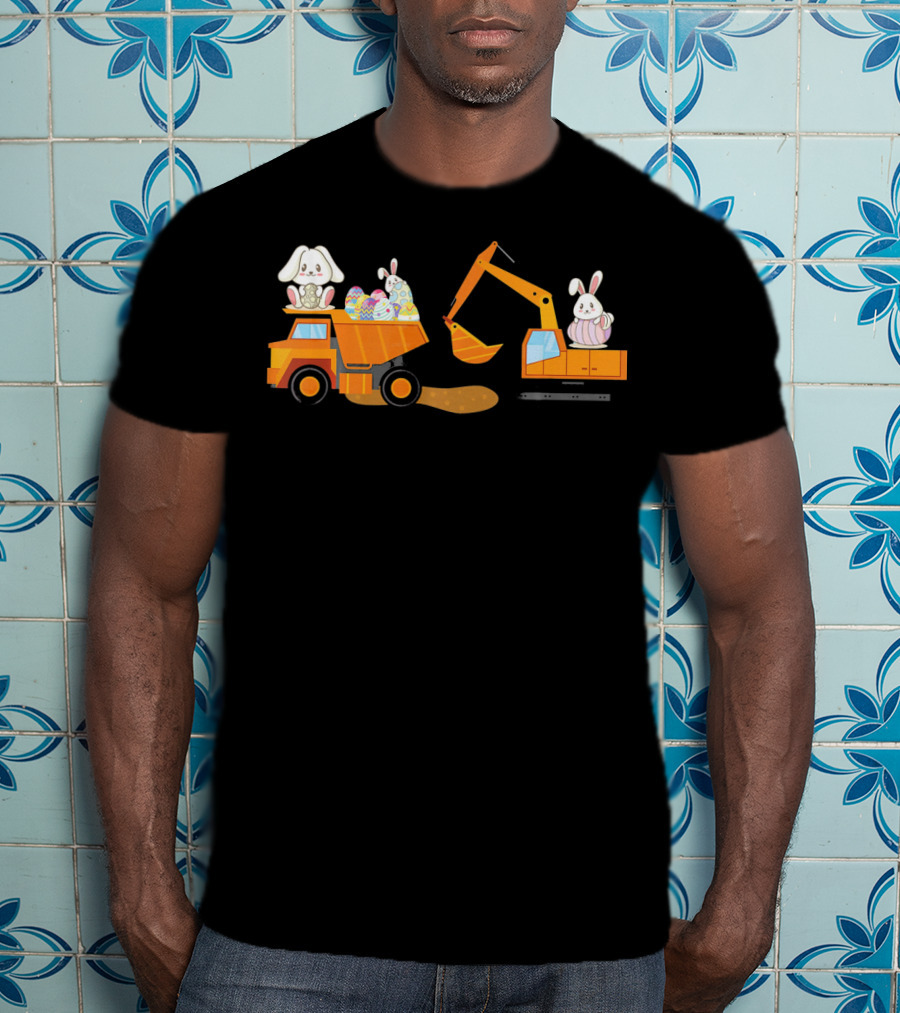 Easter Bunny With Eggs On Construction Site Scene T-Shirt