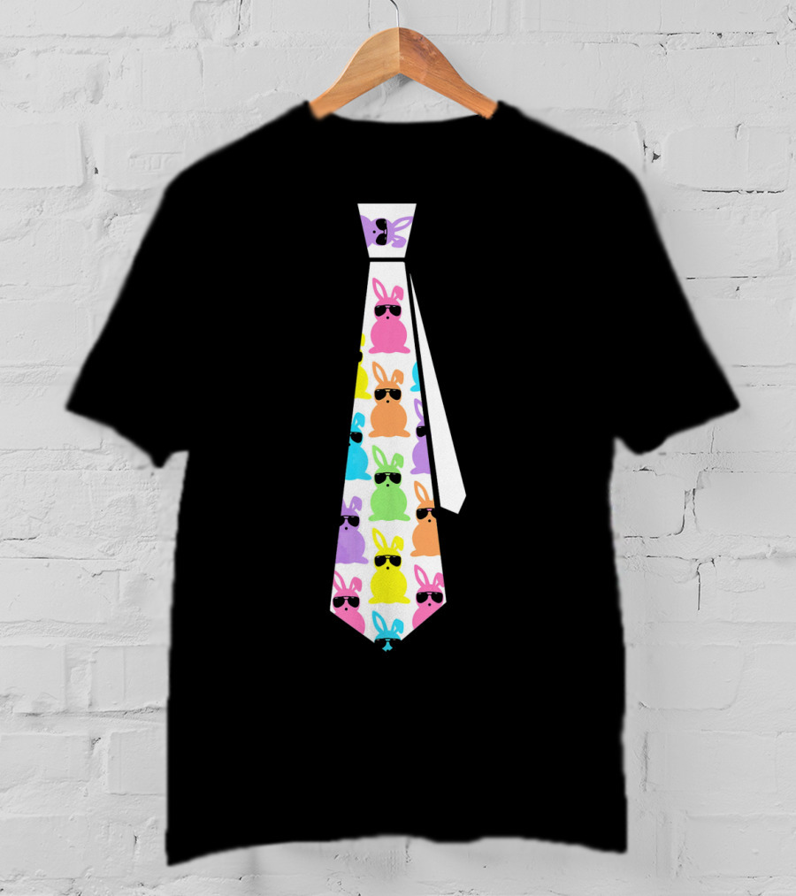 Funny Colorful Easter Bunny Necktie With Sunglasses T-Shirt