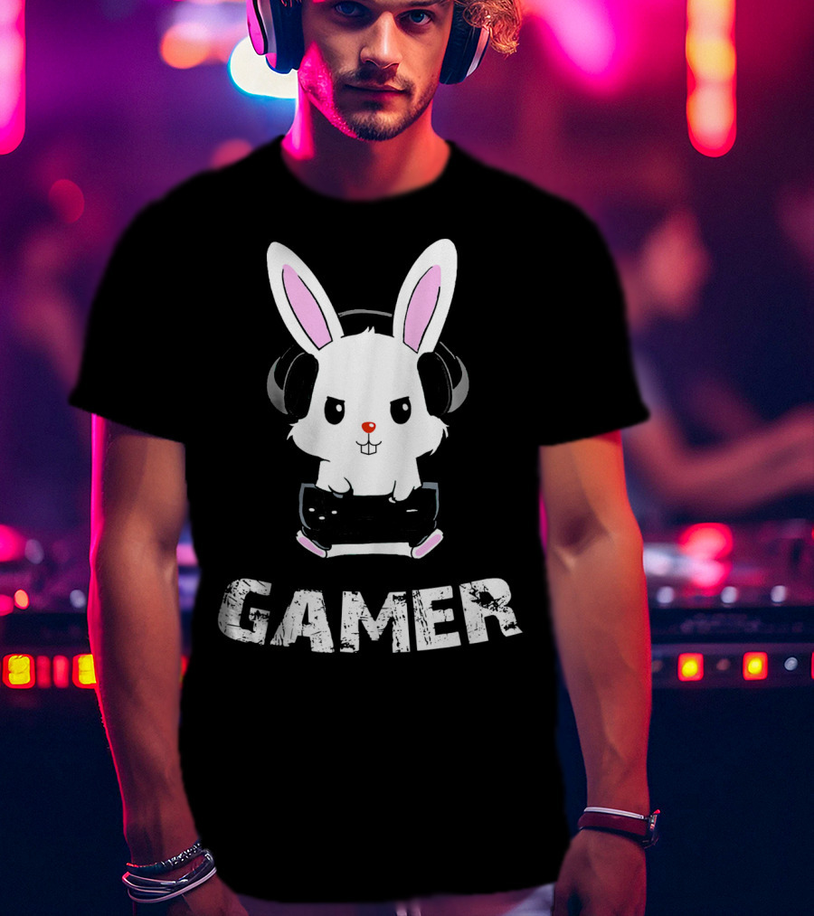 Gamer Bunny Headphones Easter Boys Gaming Men T-Shirt