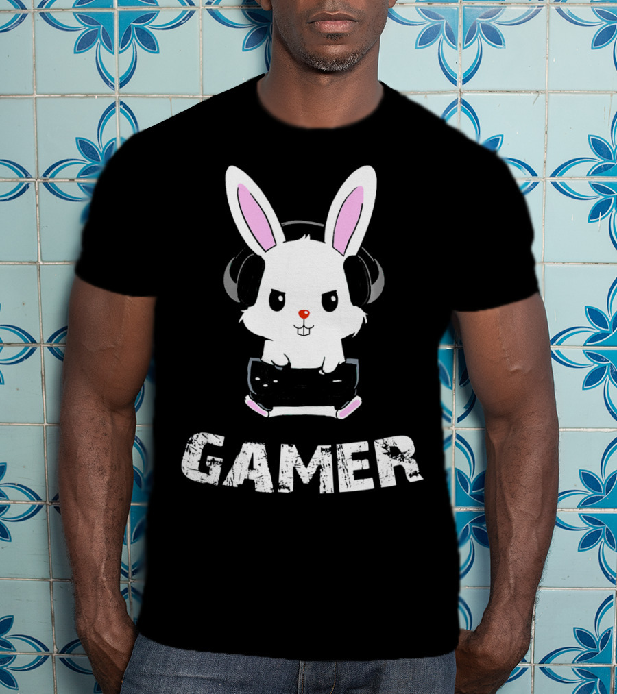 Gamer Bunny Headphones Easter Boys Gaming Men T-Shirt