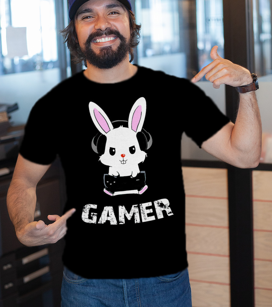 Gamer Bunny Headphones Easter Boys Gaming Men T-Shirt