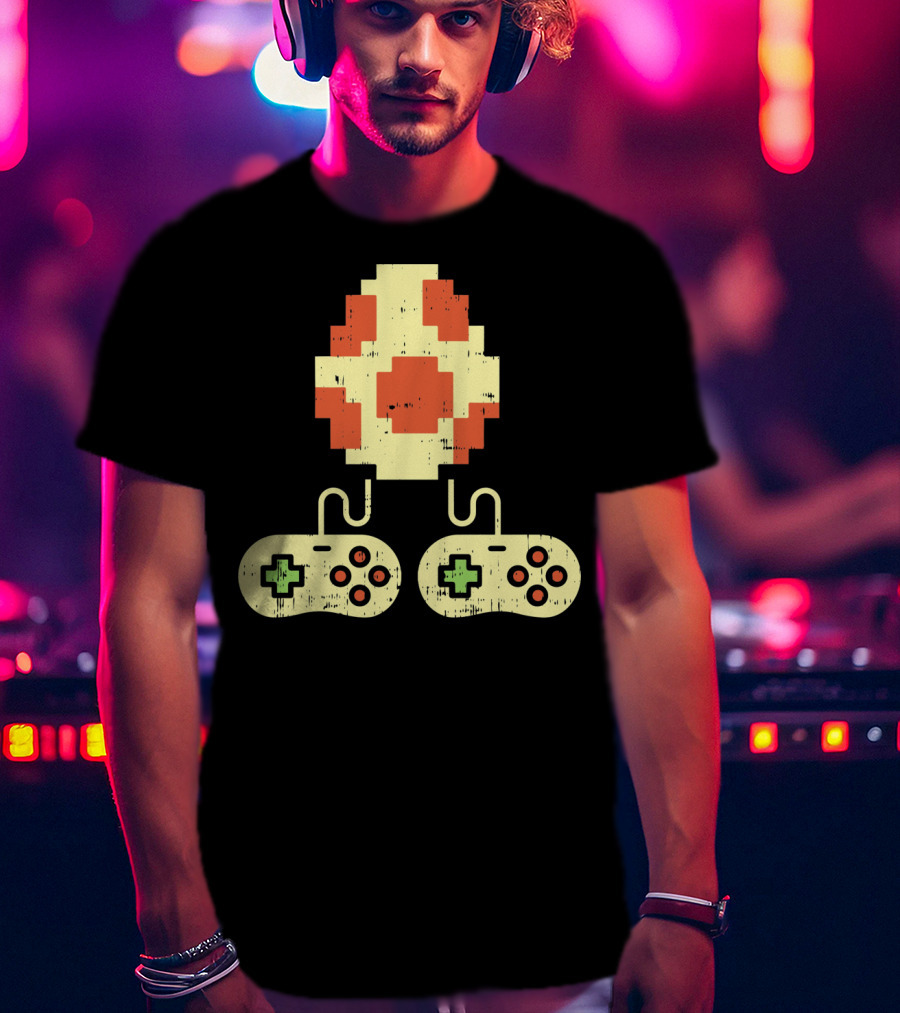 Easter Egg Pixel Art With Retro Game Controllers Gamer Gaming T-Shirt