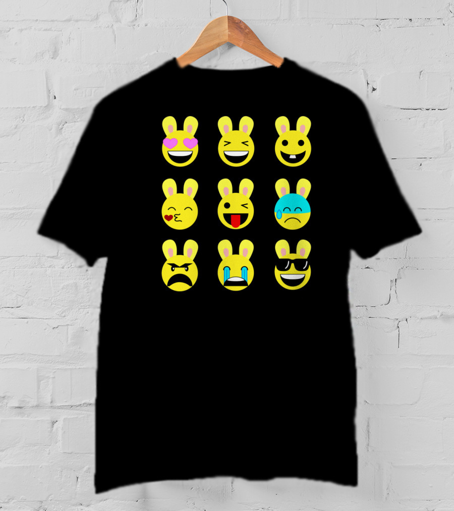 Cool Funny Emoticon Emojis Easter Bunny Faces T-Shirt