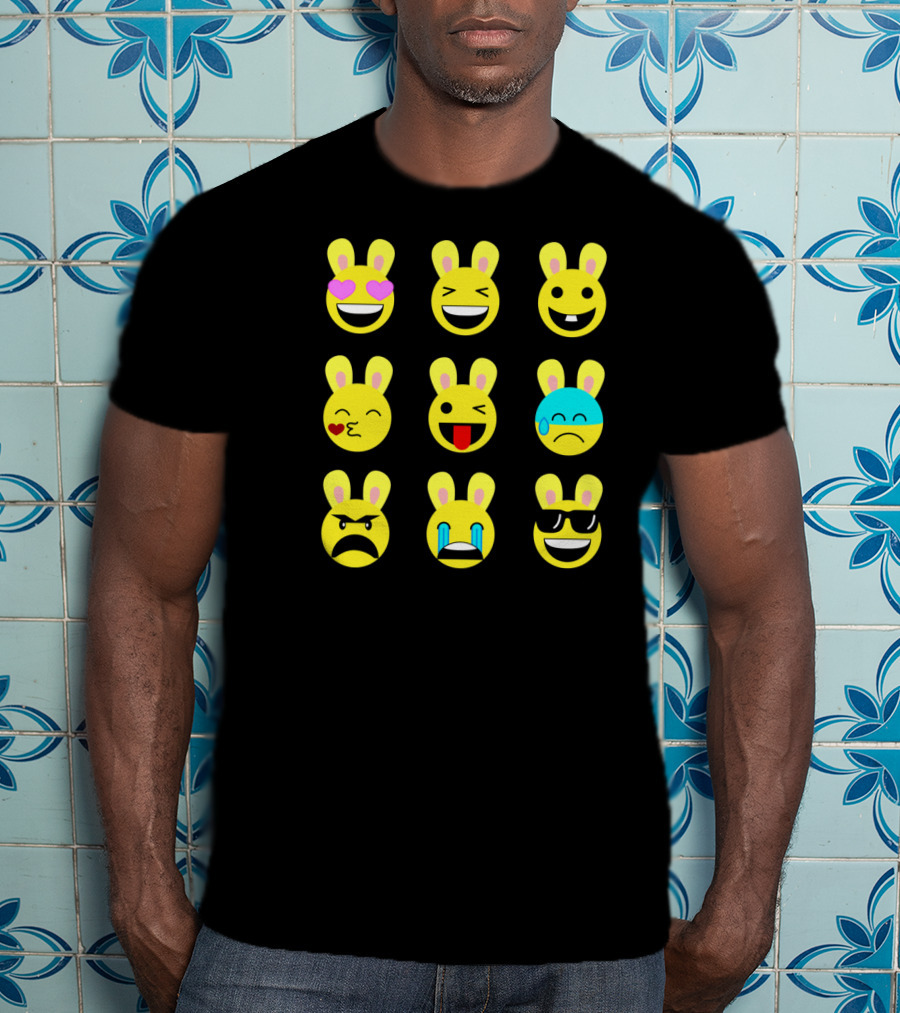Cool Funny Emoticon Emojis Easter Bunny Faces T-Shirt