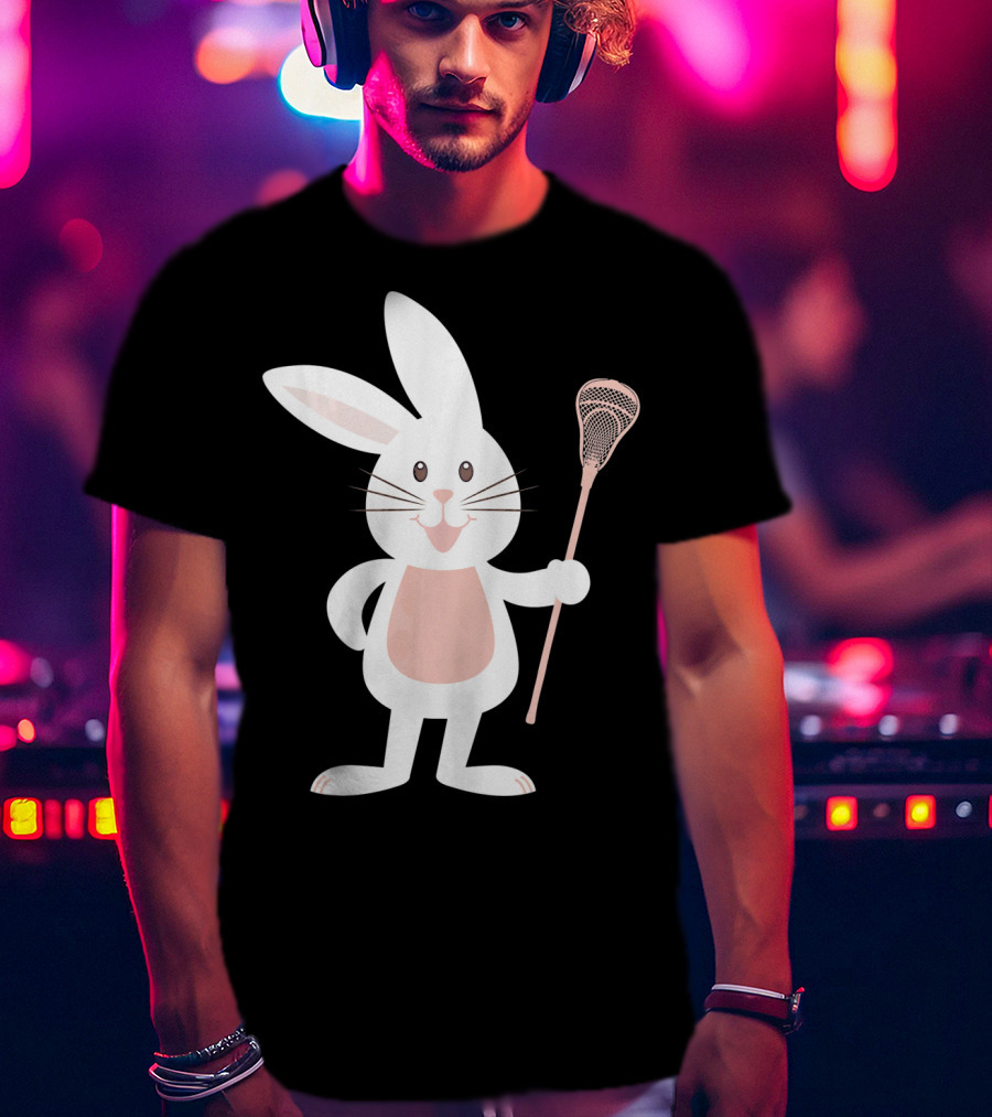 Cute Lacrosse Easter Bunny Holding Stick T-Shirt