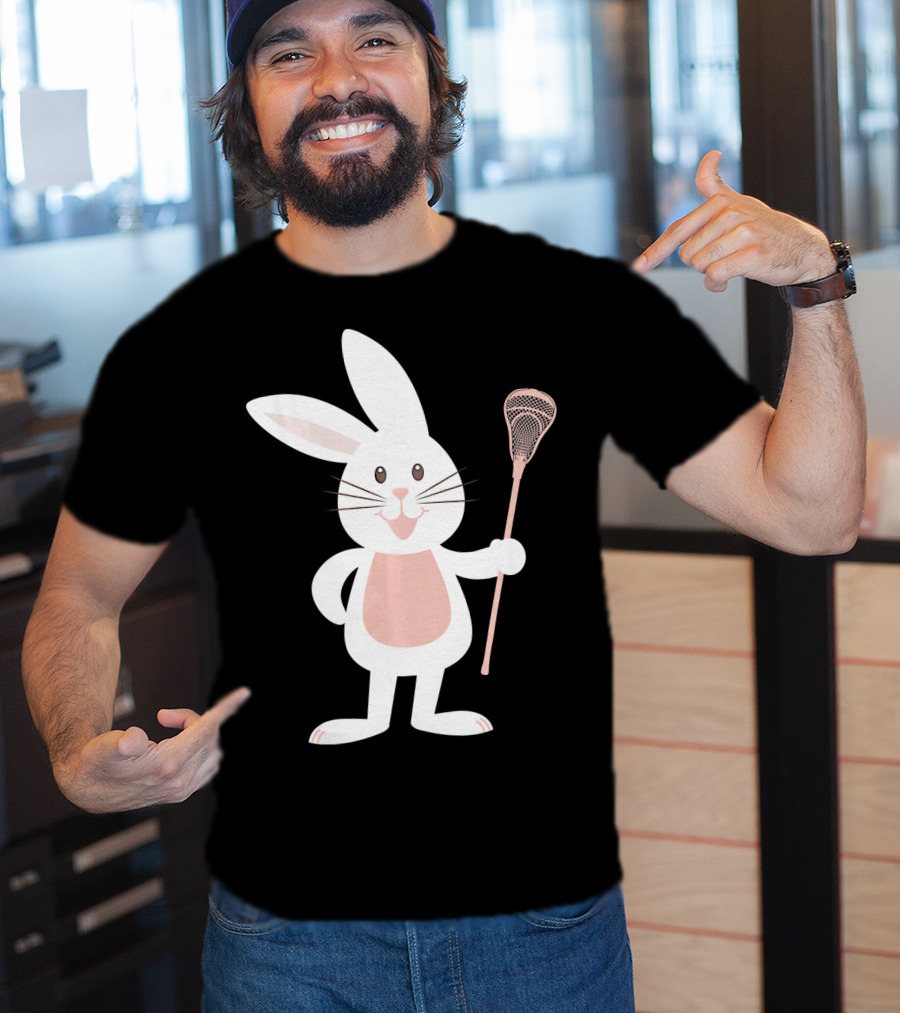 Cute Lacrosse Easter Bunny Holding Stick T-Shirt