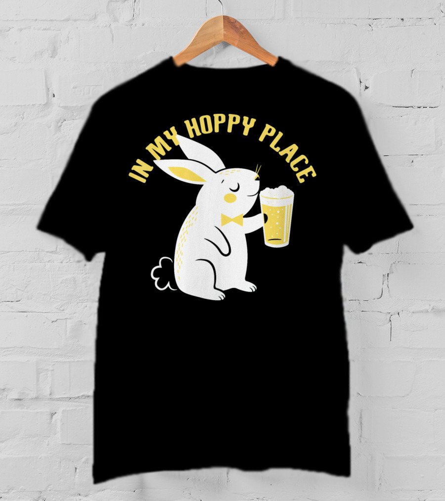 In My Hoppy Place Cute Bunny Drinking Beer T-Shirt