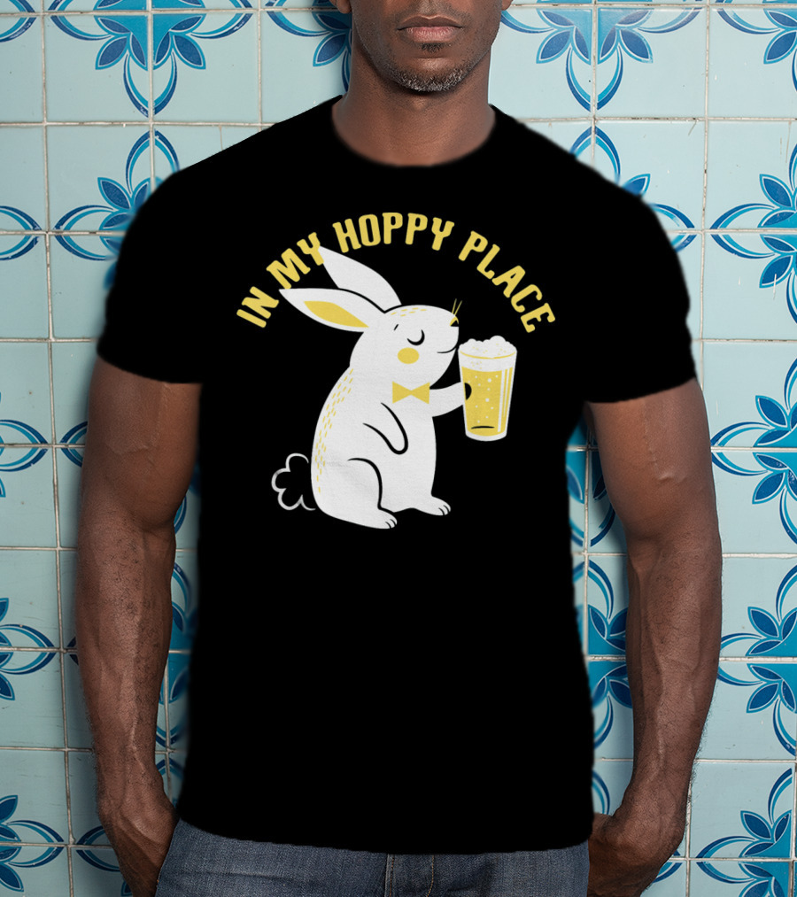 In My Hoppy Place Cute Bunny Drinking Beer T-Shirt