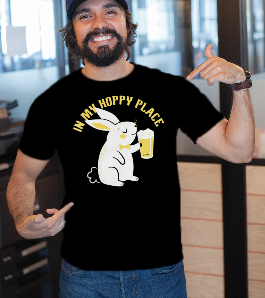 In My Hoppy Place Cute Bunny Drinking Beer T-Shirt