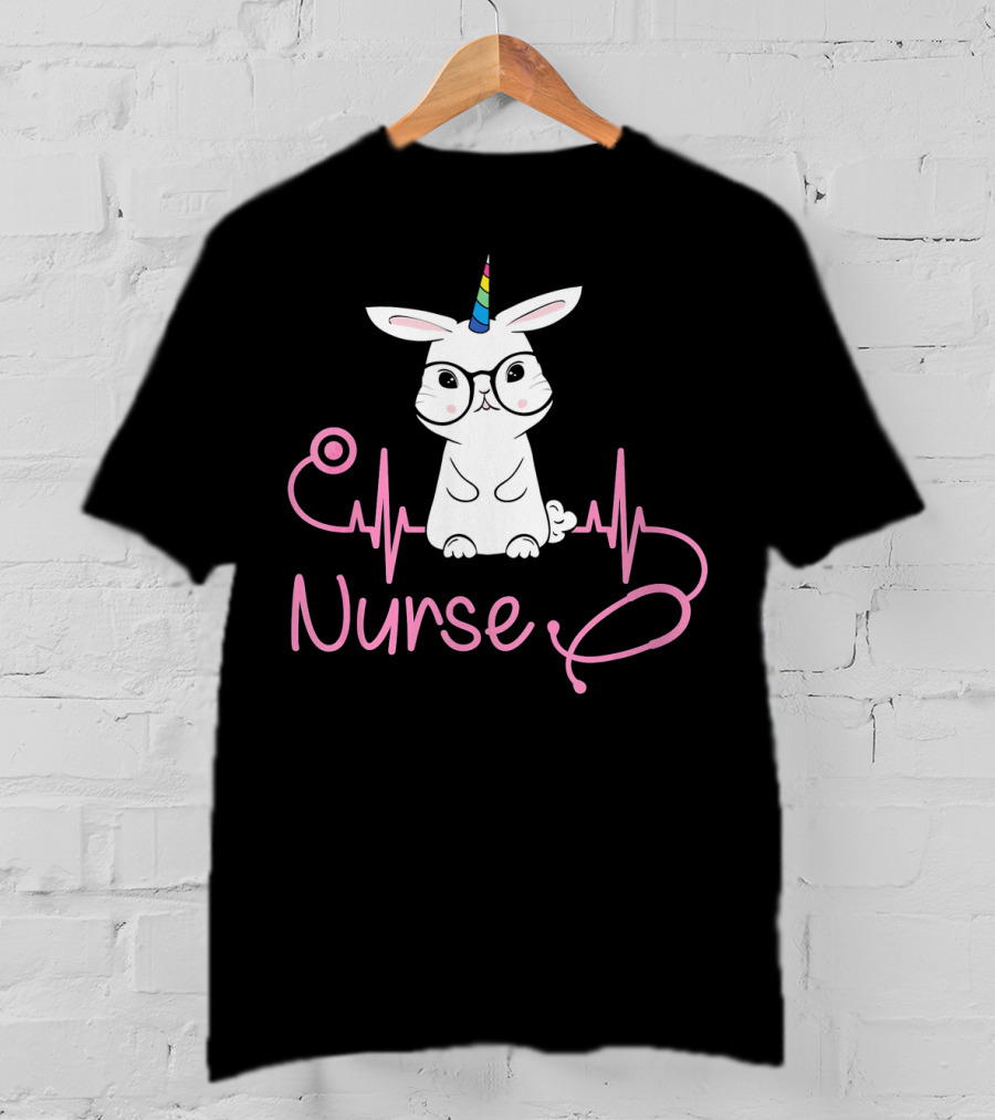 Nurse Unicorn Bunny Stethoscope Heartbeat T-Shirt