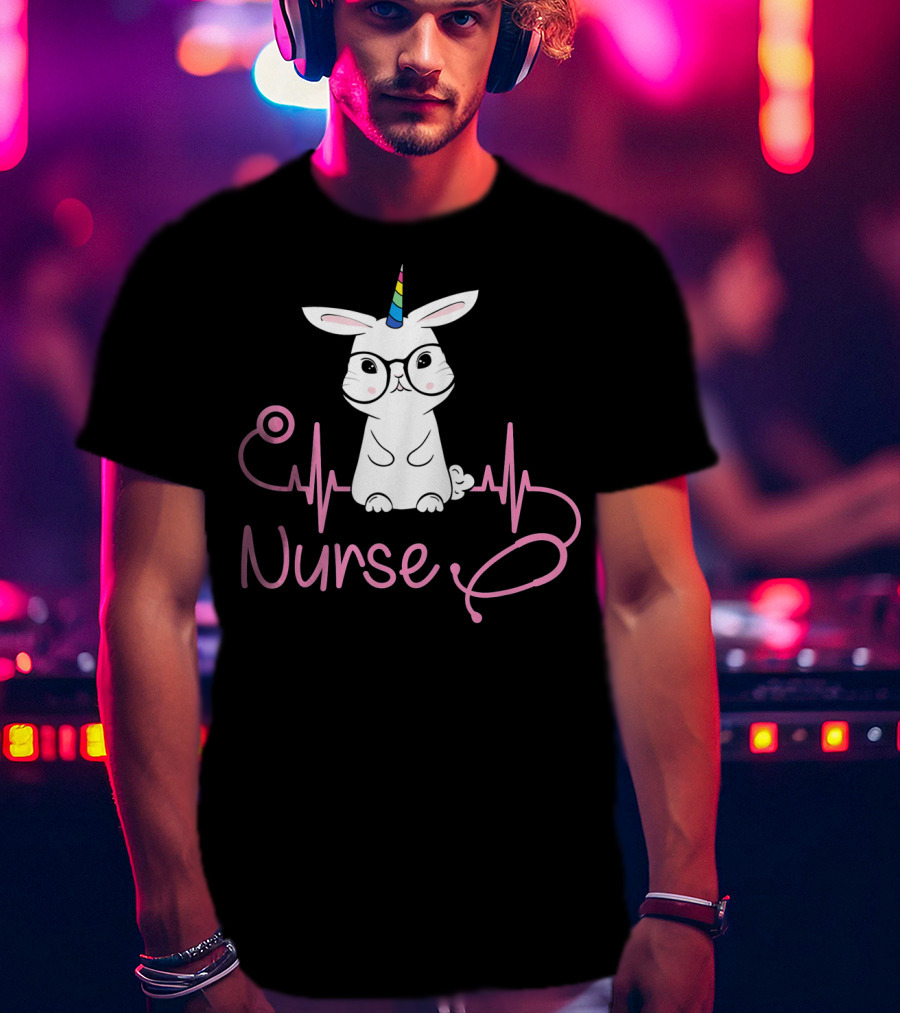 Nurse Unicorn Bunny Stethoscope Heartbeat T-Shirt