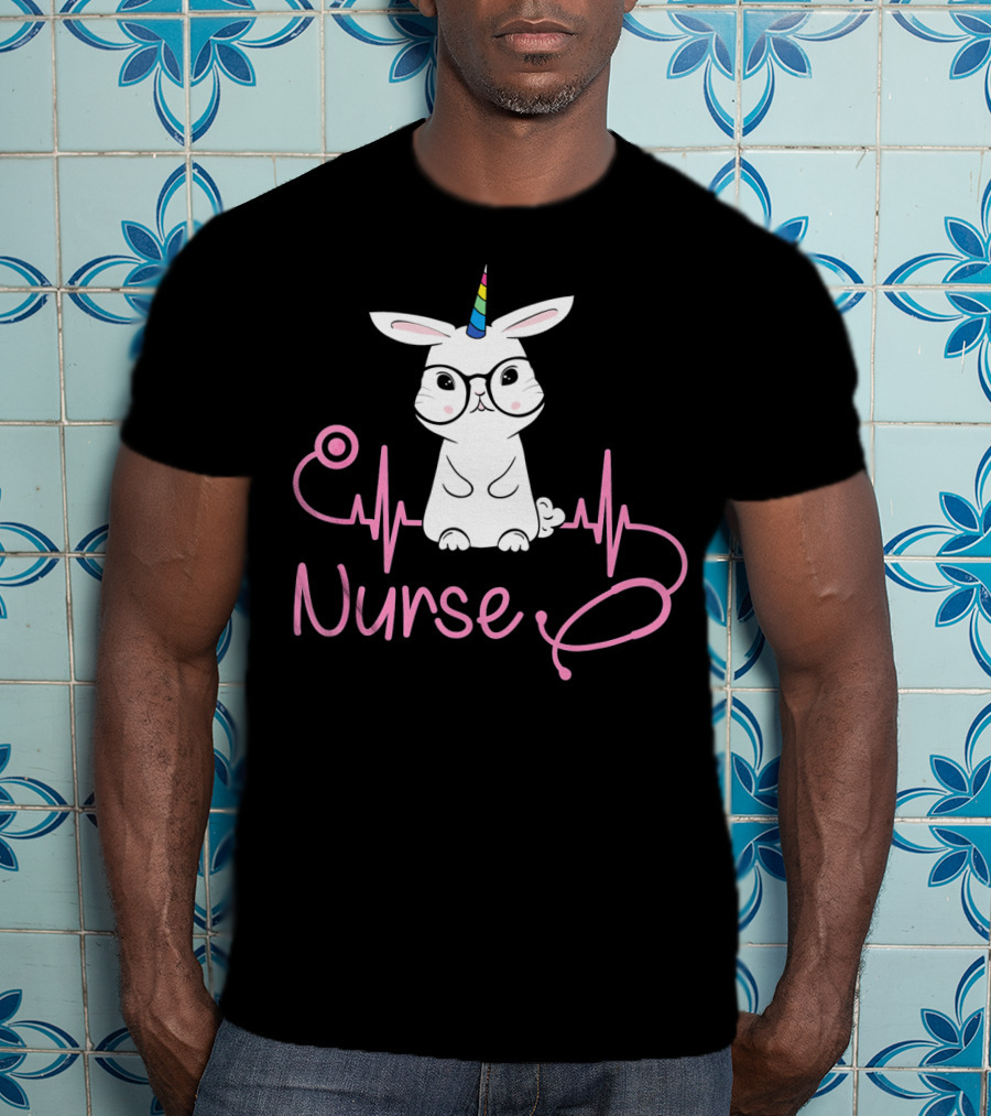 Nurse Unicorn Bunny Stethoscope Heartbeat T-Shirt