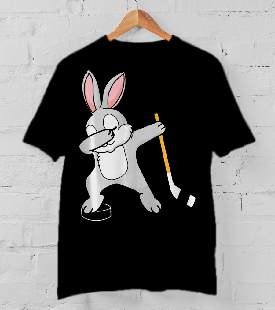 Dabbing Bunny Playing Hockey Easter Day T-Shirt