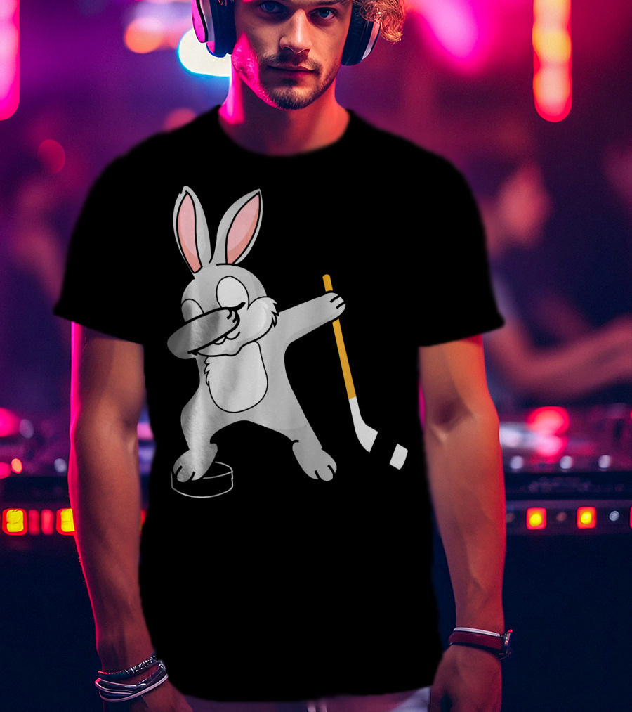 Dabbing Bunny Playing Hockey Easter Day T-Shirt