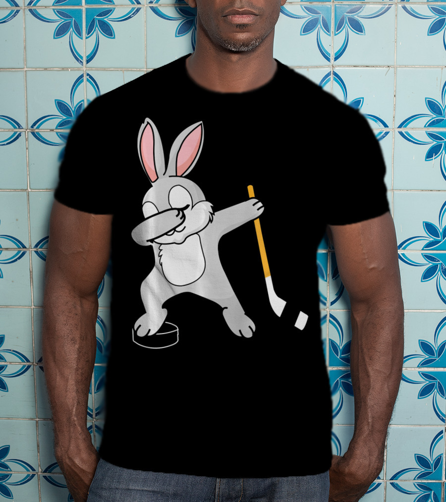 Dabbing Bunny Playing Hockey Easter Day T-Shirt