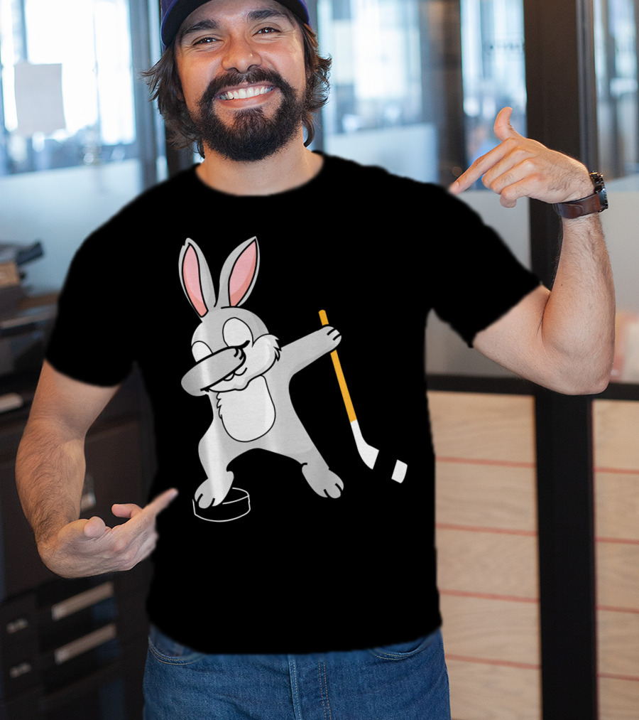 Dabbing Bunny Playing Hockey Easter Day T-Shirt