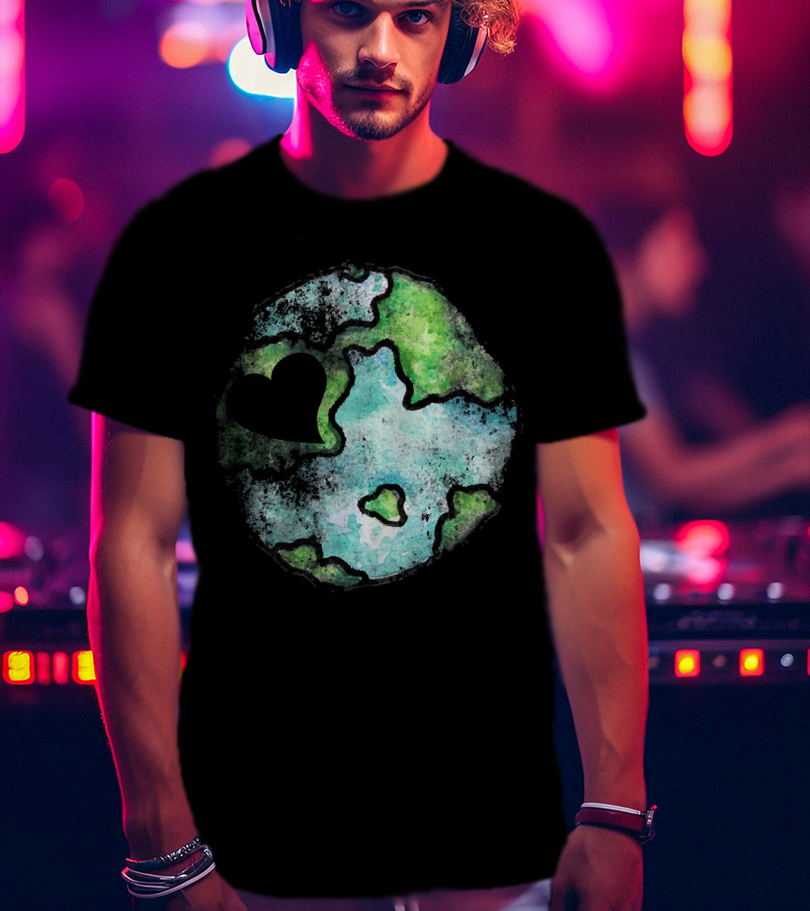 Earth Day Love Heart Vintage Artistic Planet T-Shirt