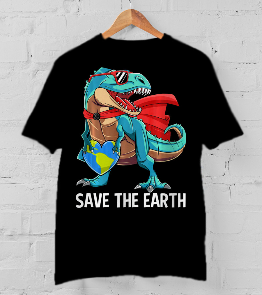 Save The Earth Dinosaur Kids Boys Earth Day T-Shirt