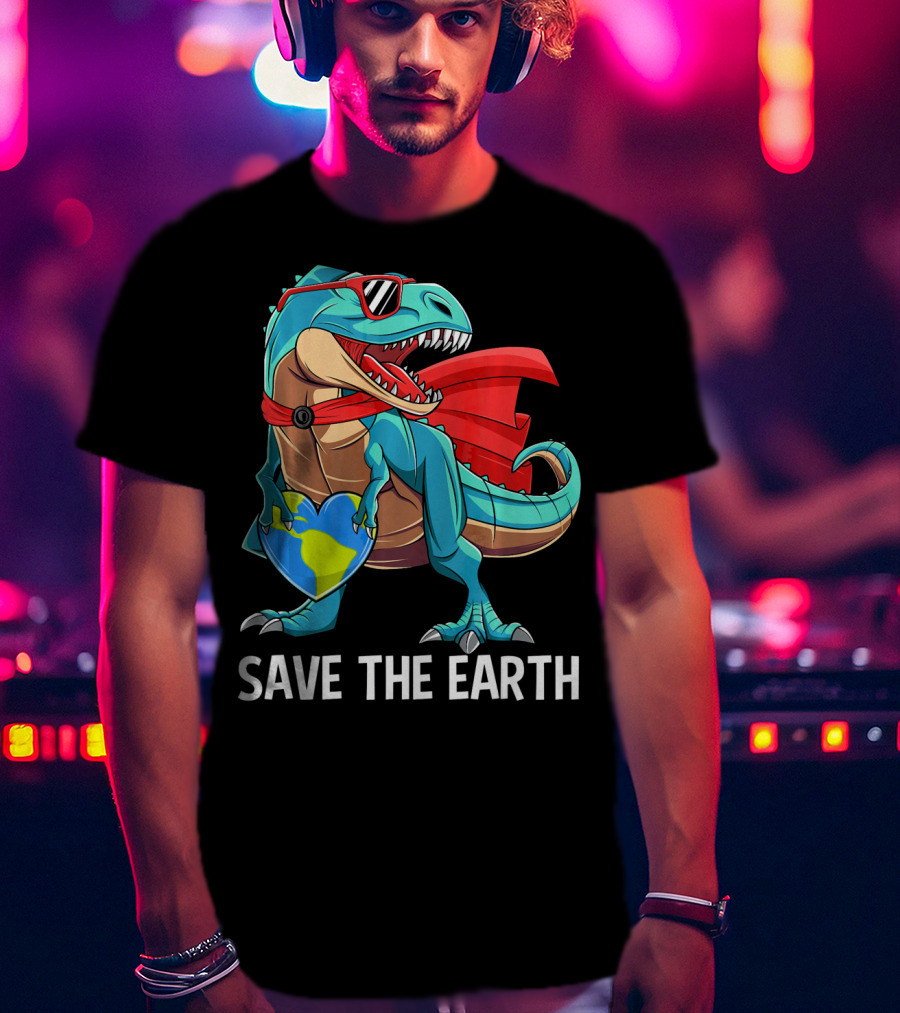 Save The Earth Dinosaur Kids Boys Earth Day T-Shirt
