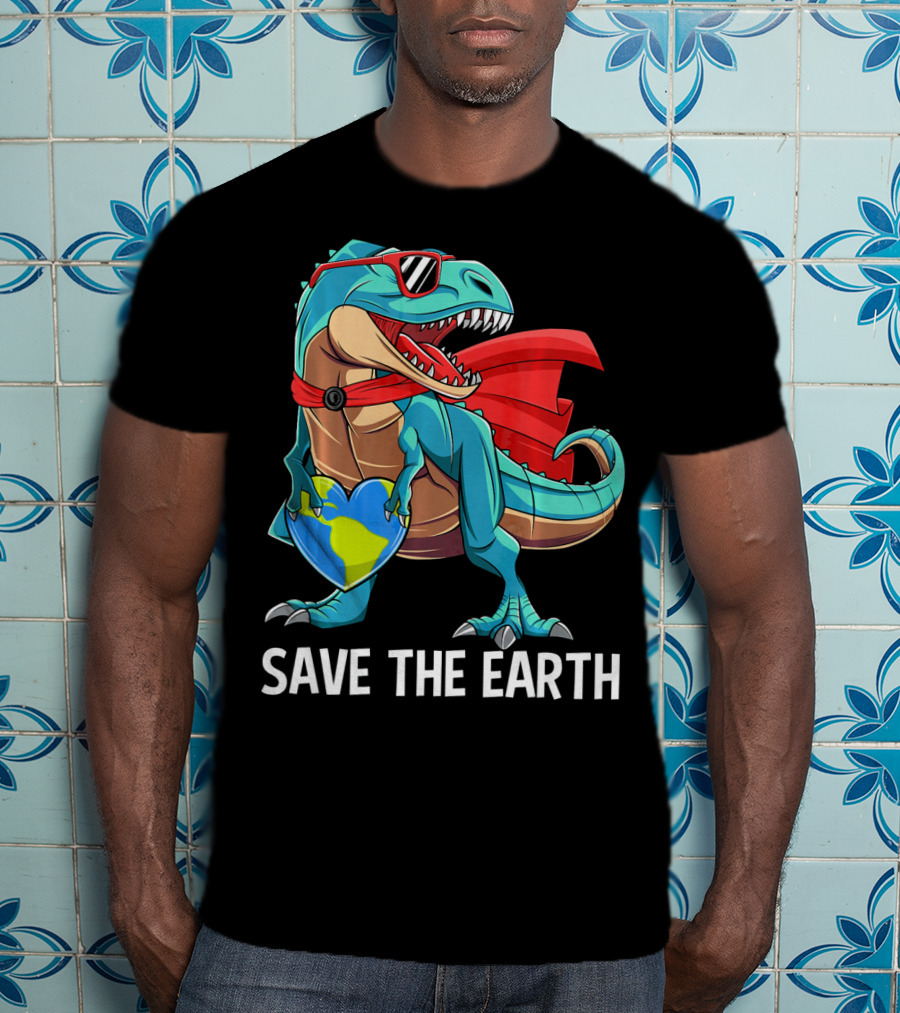 Save The Earth Dinosaur Kids Boys Earth Day T-Shirt