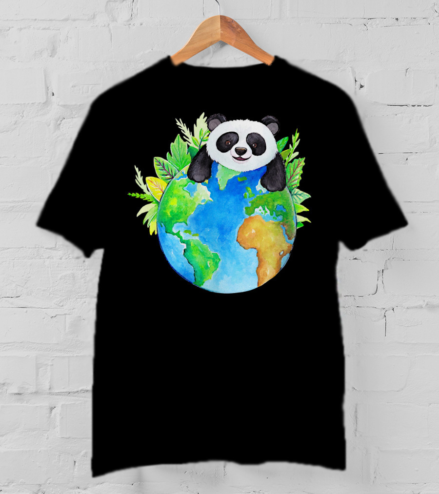 Cute Earth Panda Bear With Green Foliage T-Shirt