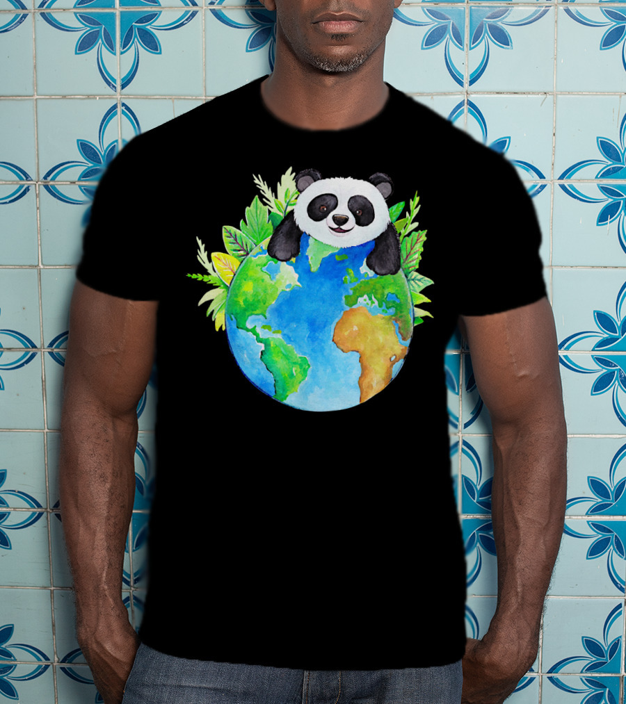 Cute Earth Panda Bear With Green Foliage T-Shirt