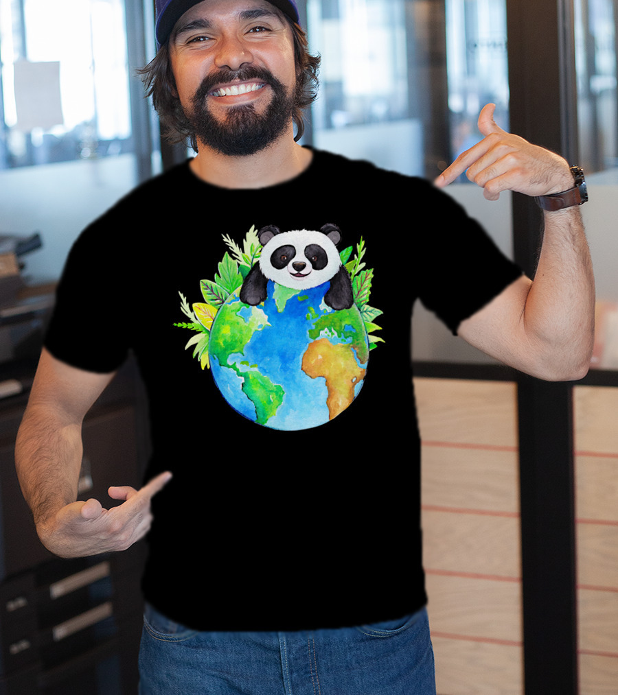 Cute Earth Panda Bear With Green Foliage T-Shirt