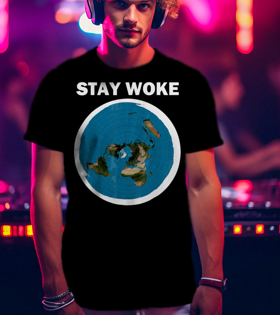Stay Woke Flat Earth Map Representation T-Shirt