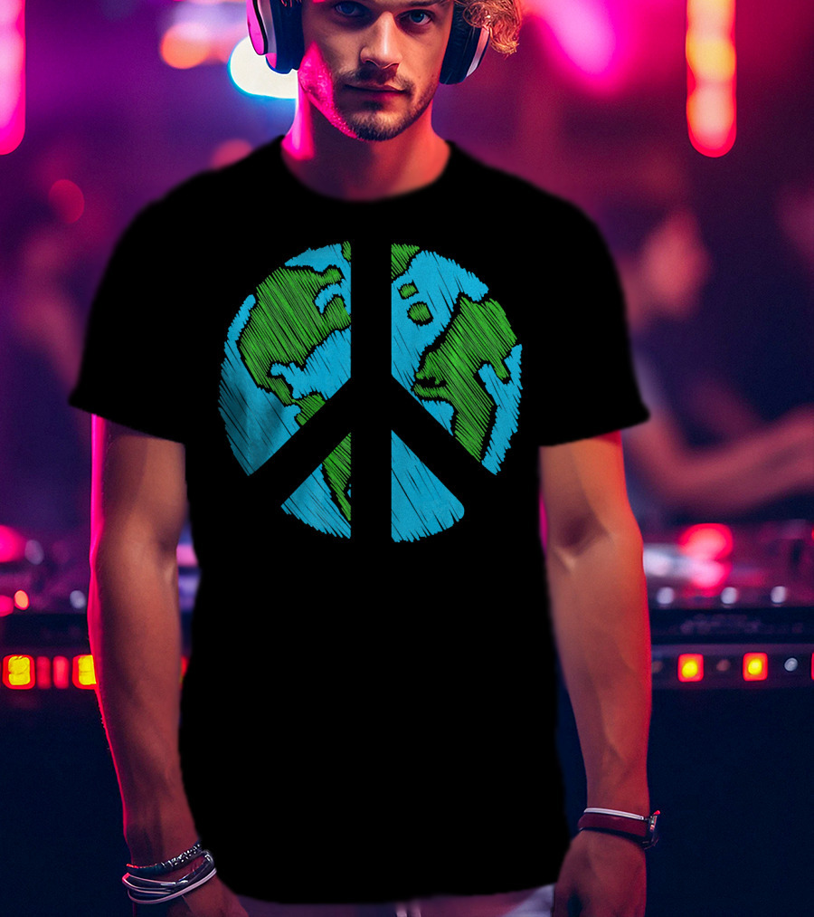 Retro Vintage Peace On Earth Day World Map T-Shirt
