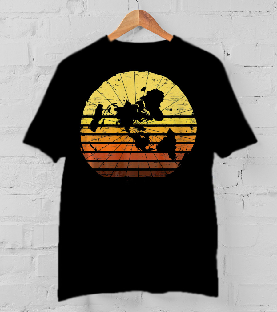 Flat Earth Map Vintage Retro Distressed Stripes T-Shirt