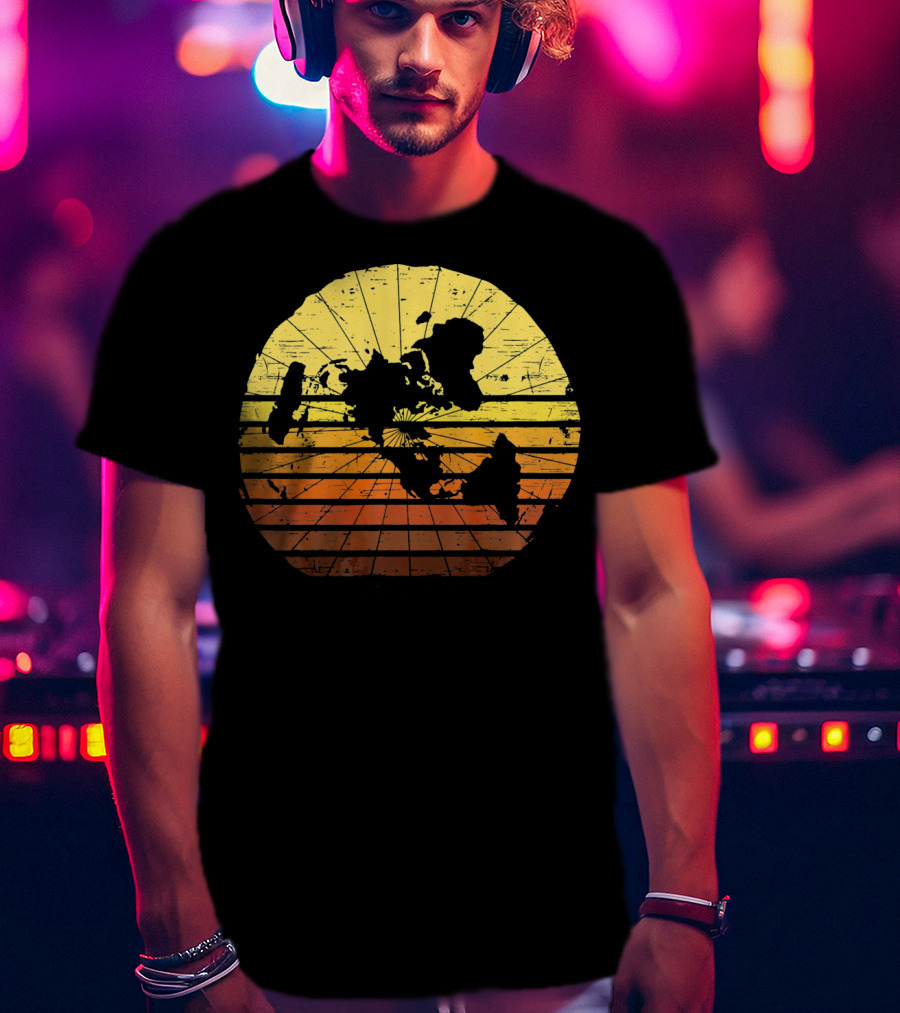 Flat Earth Map Vintage Retro Distressed Stripes T-Shirt