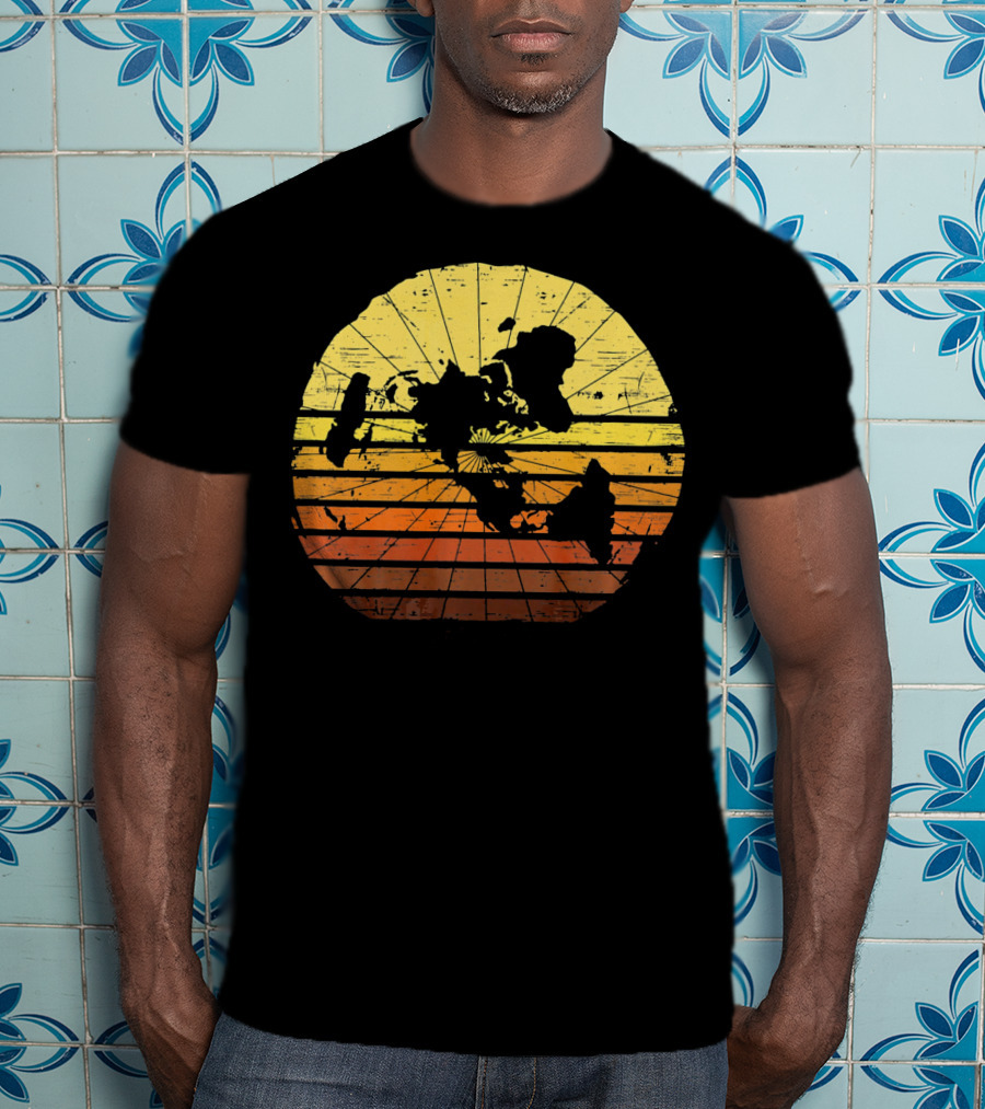 Flat Earth Map Vintage Retro Distressed Stripes T-Shirt