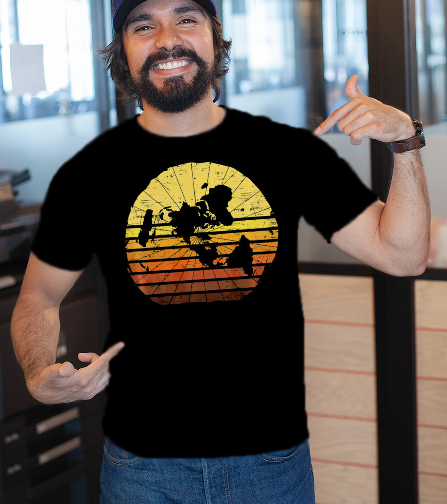 Flat Earth Map Vintage Retro Distressed Stripes T-Shirt
