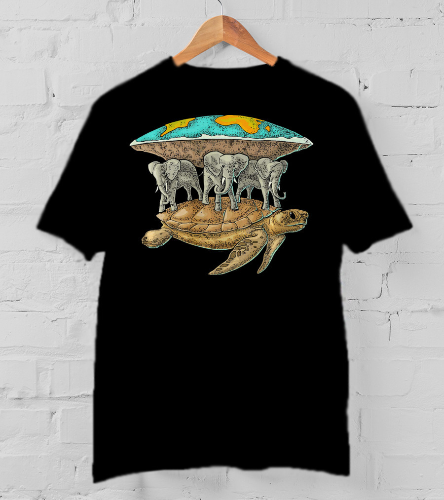 Flat Earth Elephants On World Turtle T-Shirt