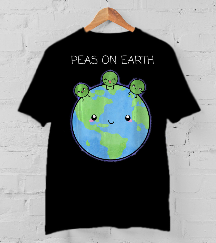 Peas On Earth Cute Cartoon Planet With Happy Faces T-Shirt