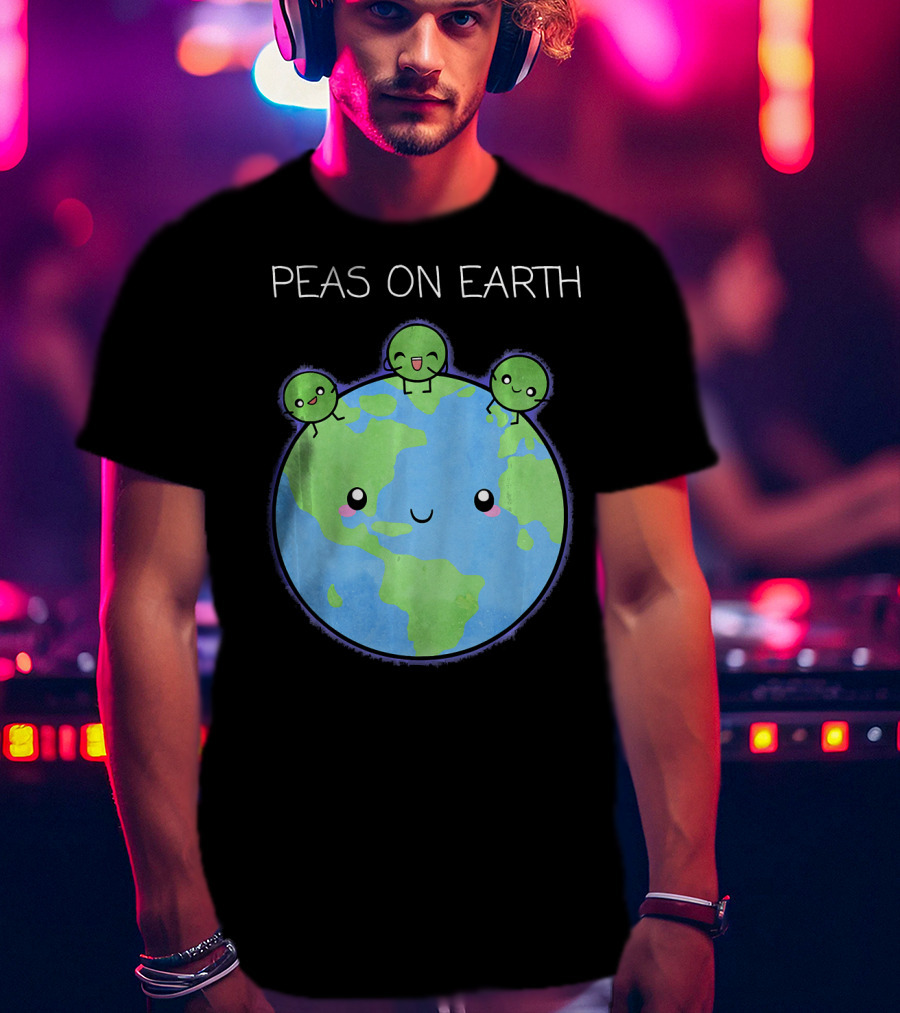 Peas On Earth Cute Cartoon Planet With Happy Faces T-Shirt