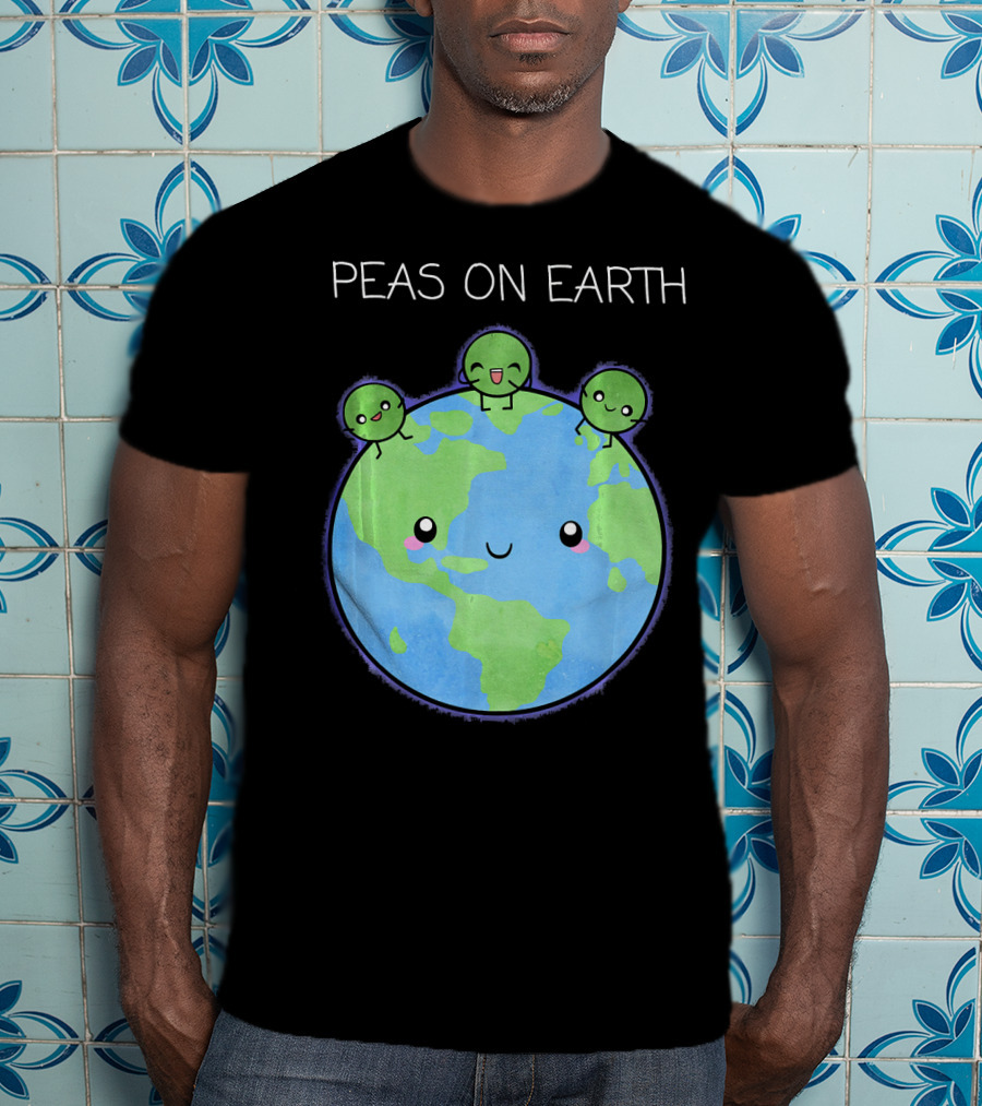Peas On Earth Cute Cartoon Planet With Happy Faces T-Shirt