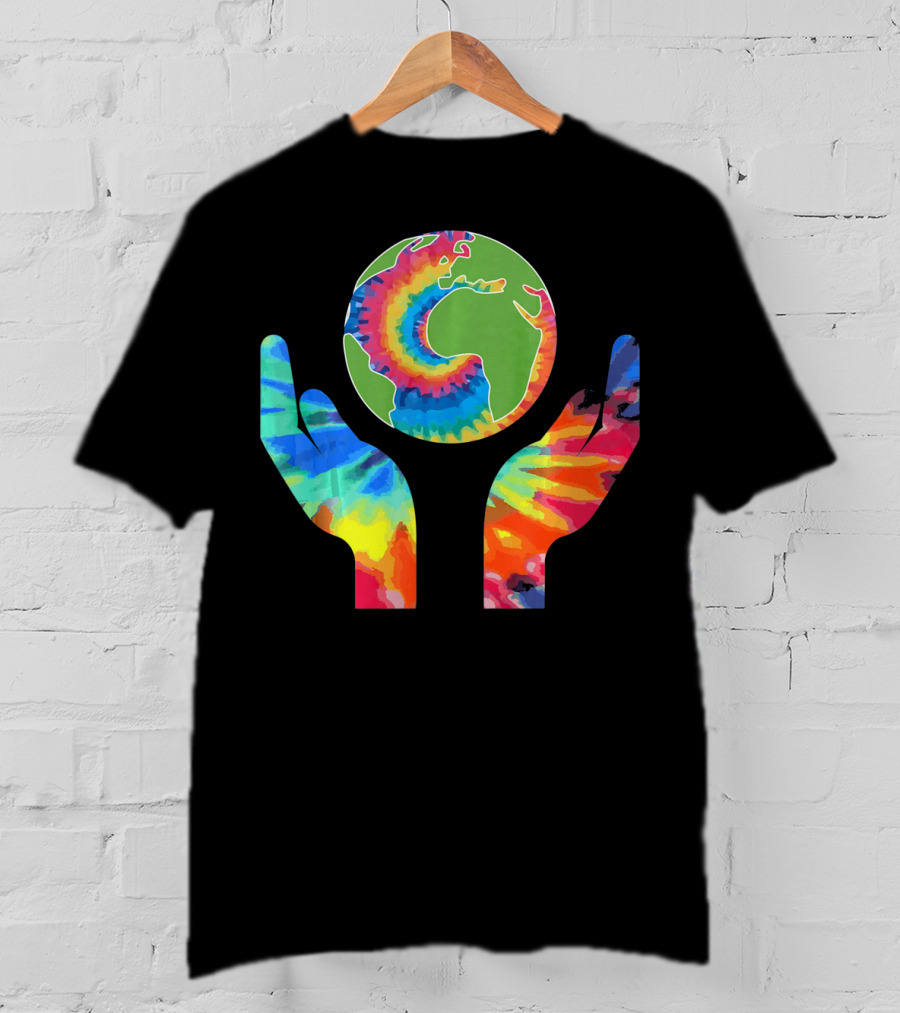 Earth Day Tie-Dye Hands Holding Planet Climate Change Global Warming T-Shirt