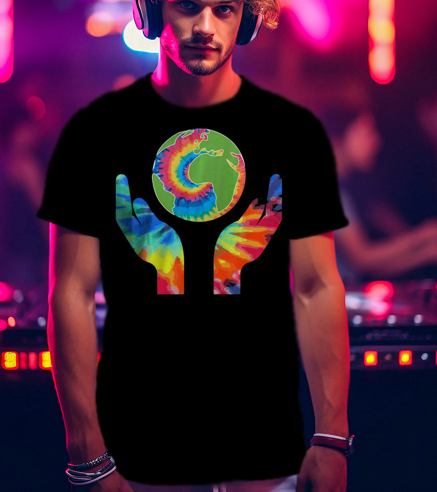 Earth Day Tie-Dye Hands Holding Planet Climate Change Global Warming T-Shirt