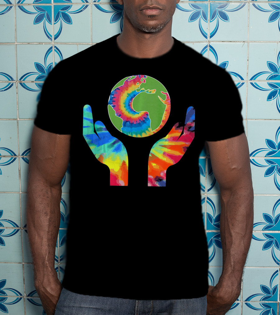 Earth Day Tie-Dye Hands Holding Planet Climate Change Global Warming T-Shirt