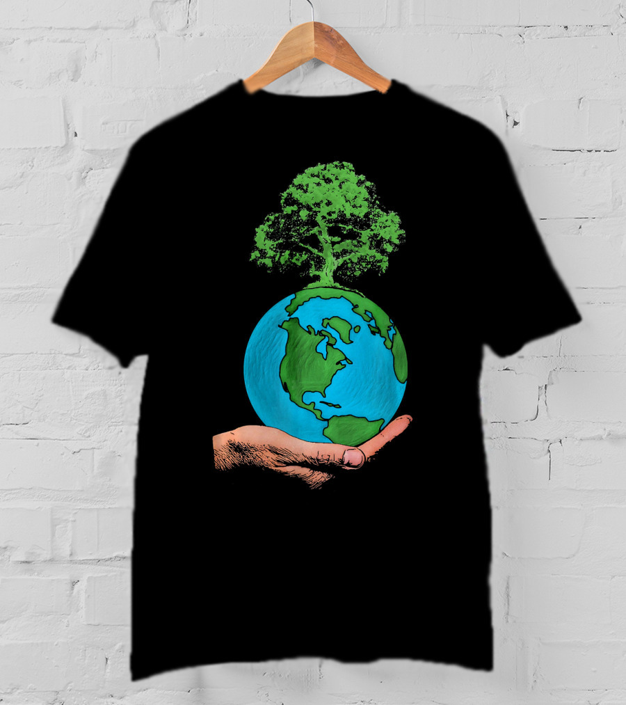 Earth Day Protect Green Environment Tree On Globe In Hand T-Shirt