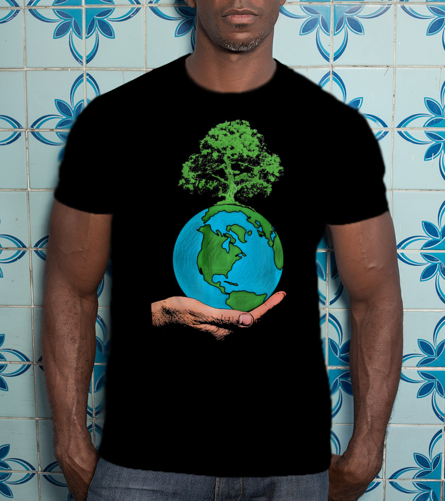 Earth Day Protect Green Environment Tree On Globe In Hand T-Shirt