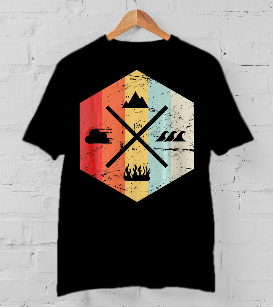 Retro Four Elements Earth Water Fire Air Iconic Symbolism T-Shirt